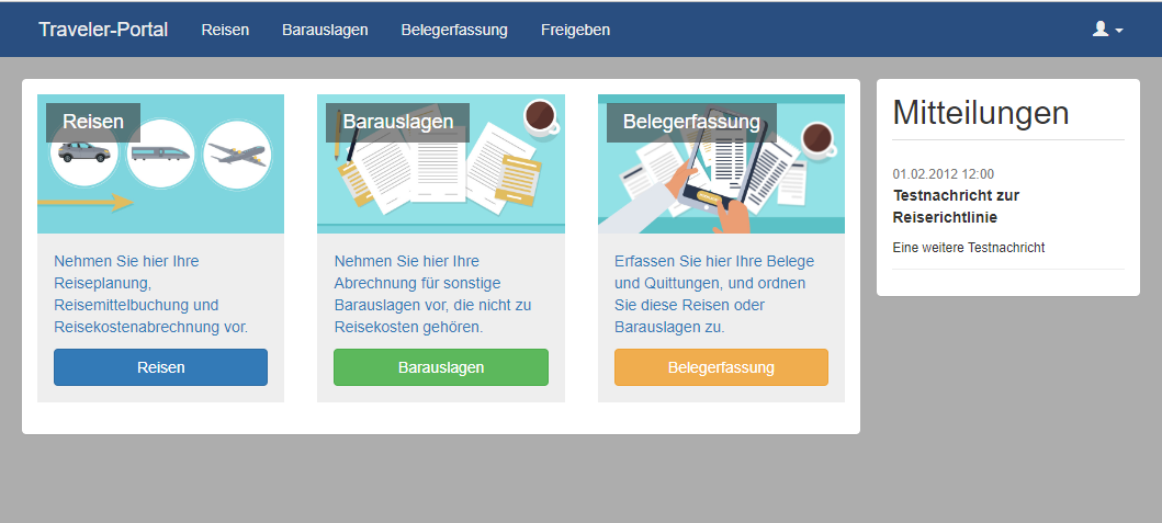 Screenshot des Traveler-Portals
